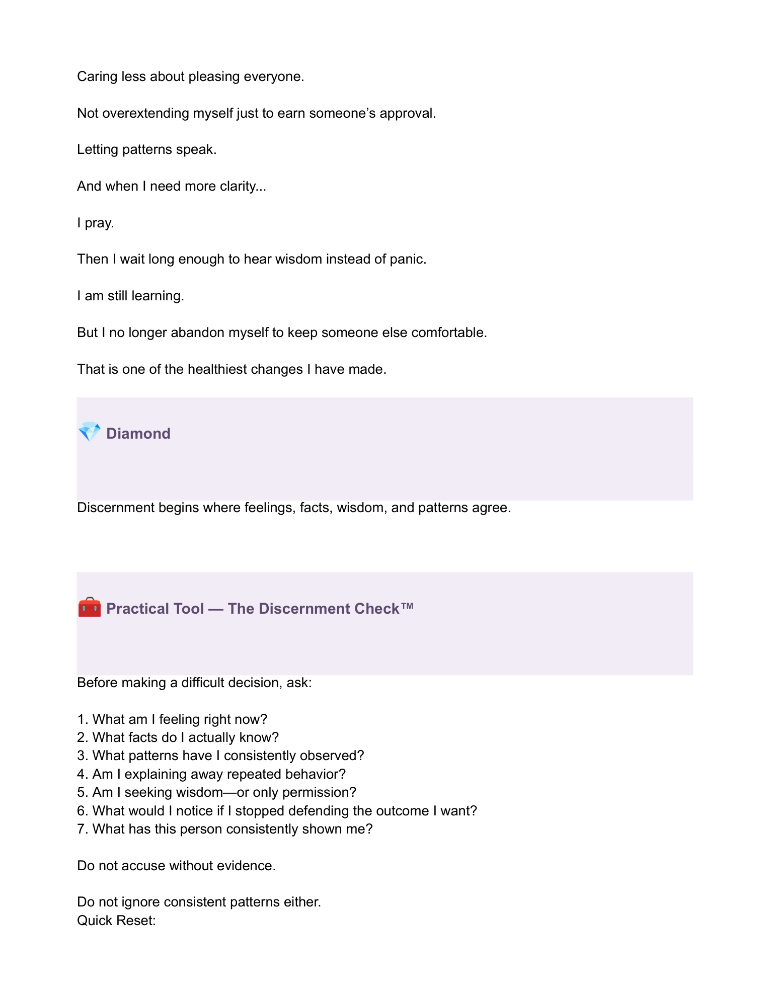 Interior preview: The Discernment Check™ — a practical tool from Trust Yourself Again (p. 75)