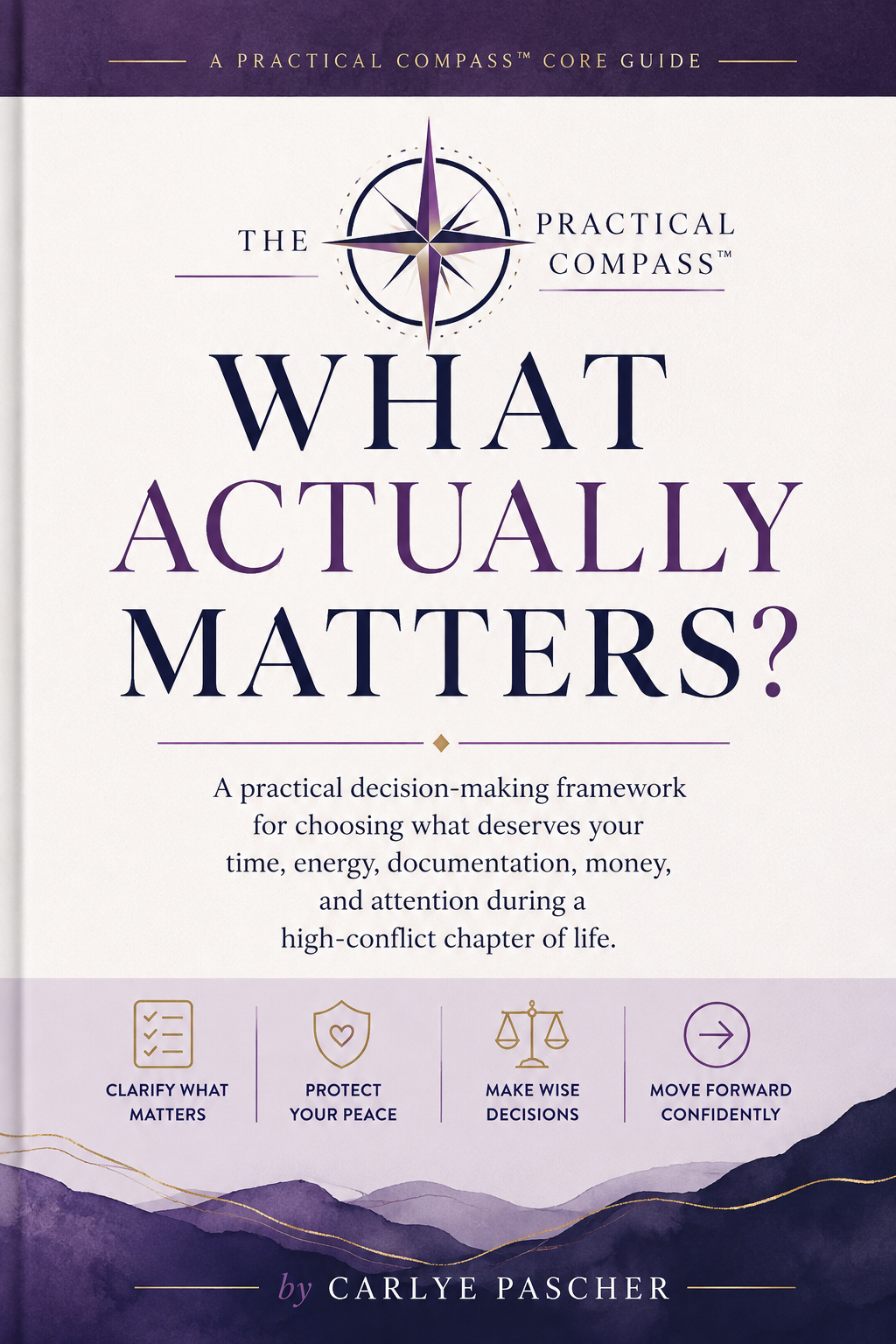 What Actually Matters? book cover by Practical Compass, a decision-making guide to help you identify what truly matters when life feels overwhelming.