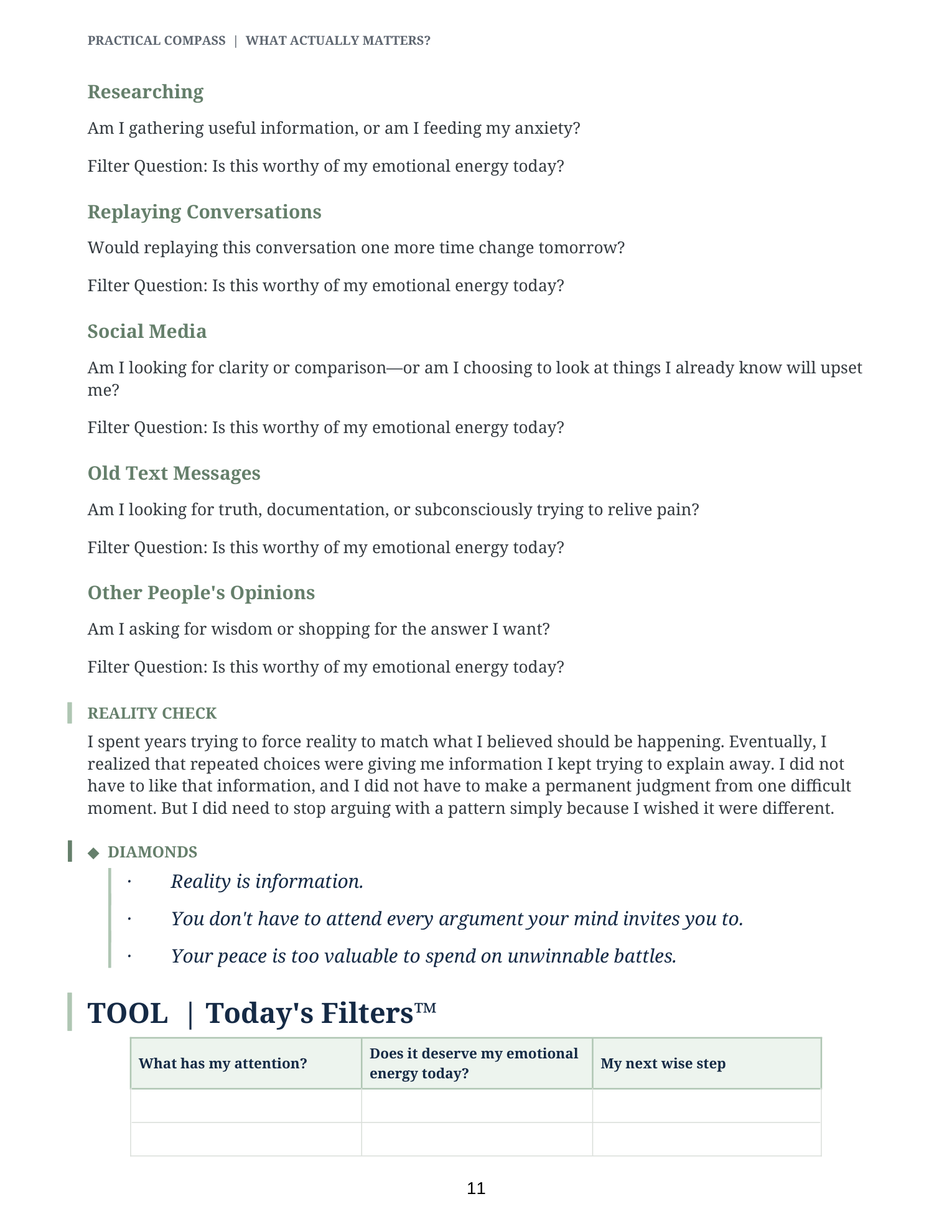 What Actually Matters? interior page — The Clarity Filter